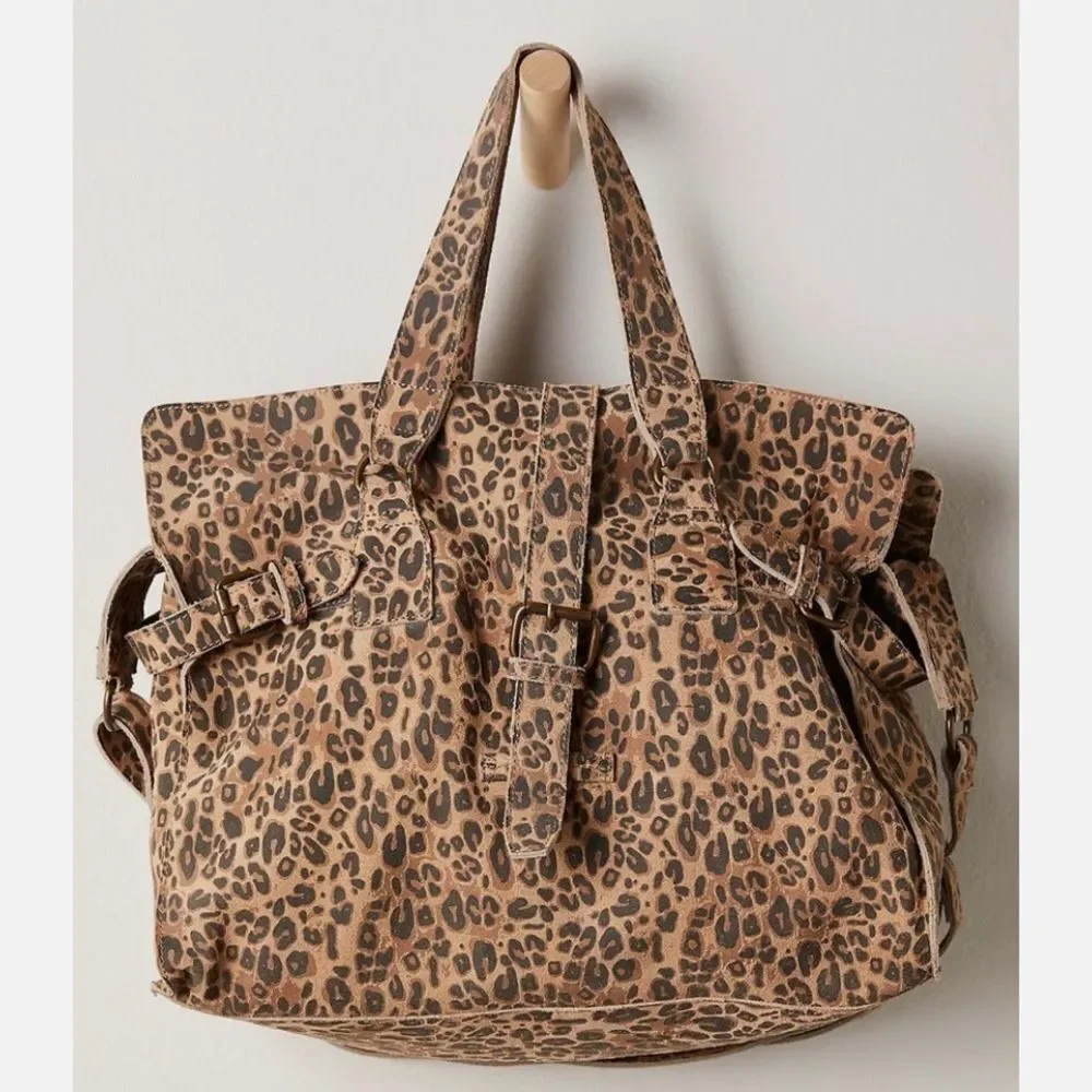 Free People Wild Thing Leather Leopard Tote